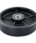 Manual pallet jack steering wheels set 7 x 2 inch with pre installed bearings, black polyurethane on cast iron, single wheel view