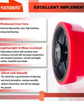 2 pcs pallet jack steer wheel set 7 x 2 inch with axle and protective caps, red polyurethane tread on steel, product features