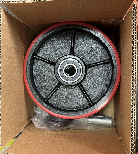 Pallet jack steering wheels 7 x 2 inch with 20mm ID bearings in box, heavy duty polyurethane wheels for smooth rolling