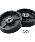 Manual pallet jack steering wheels set 7 x 2 inch with pre installed bearings, black polyurethane tread on cast iron, includes fasteners