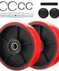 Pallet Jack Steering Wheels 7 x 2 inch pair with 20mm ID bearings, includes axle, fasteners, dust covers, and hardware