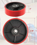 Pallet jack steering wheels 7 x 2 inch with 20mm ID bearings, forklift caster wheel replacement shown with dimensions