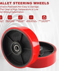 Pallet jack steering wheels pair 8 x 2 inch with 20mm ID bearings, polyurethane tread on reinforced steel core, product features.