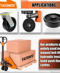 Applications of 2 pcs pallet jack steer wheel set 7 x 2 inch with axle and protective caps, suitable for forklifts and hydraulic trucks