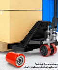 Pallet Jack Steering Wheels Set with axle and front load rollers on hand pallet jack moving boxes, includes 3 x 3.75 inch load wheel pair with bearings