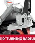 Close-up of Heavy Duty Pallet Jack With 8000 Lb Capacity, 27 X 48 Inch Forks, Model JTX-2748B steering mechanism by Jet.