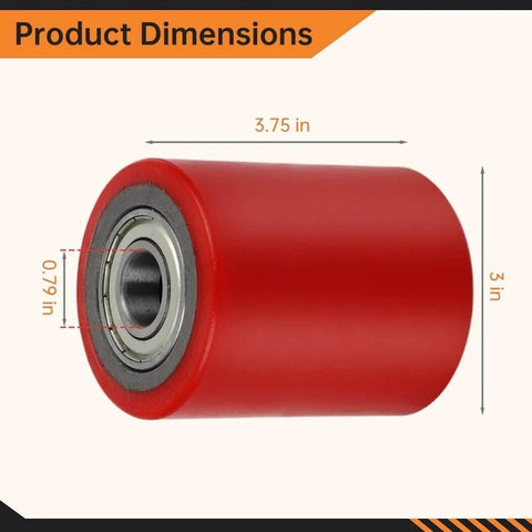 1 Pair Pallet Jack Load Wheels 3 x 3.75 inch with 20mm bearings, polyurethane wheel with iron bearings, front view