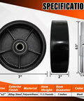 2 pcs pallet jack steer wheel set 7 x 2 inch with axle and protective caps, black steel core, wheel specifications shown