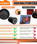 Comparison of high quality black polyurethane wheel set and inferior competitors' wheels