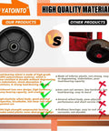 Comparison of pallet jack steer wheel set materials, featuring load-bearing wheels with high-grade polyurethane and inferior plastic alternatives.