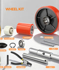 Pallet Jack Steering Wheels Set With Axle And Front Load Rollers For Most Hand Pallet Jacks Seven By Two Inch Pair And Three By Three Point Seven Five Inch Pair With Bearings Gasher Upgrade For Quiet Smooth Gliding And Lower Operator Fatigue shown in a wheel kit layout