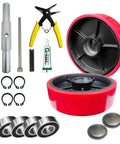 2 pcs pallet jack steer wheel set 7 x 2 inch with axle and protective caps, includes bearings, tool kit for replacement