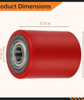 Pallet Jack Load Wheel Set For Manual Pallet Jacks Replacement Rear Wheels 3 Inch By 3.75 Inch With 20mm Bearings, red wheel