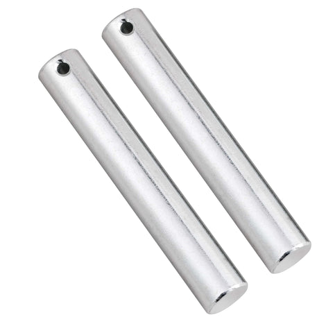 Pair of pallet jack load wheels 3 x 3.75 inch with pre installed bearings, showing two silver axles and pins for smooth non marking replacement