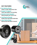 Pallet jack full wheel replacement set black, includes 7 x 2 inch steering wheels pair with back axle, 20mm ID bearings, in use demo