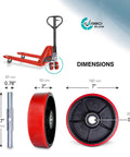 Pallet Jack Steering Wheels Set With Axle, Fasteners And Protective Caps, Four Pieces, 7x2 Inches, 20mm ID Poly Tread Red Bearings