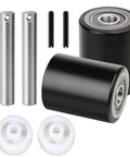 Heavy Duty Pallet Jack Wheel Replacement Set With Axles And Entry Exit Roller For Front Fork Wheels Fits Most Standard Pallet Jacks, Diameter 2.875 Inches, Width 3.75 Inches, 20mm ID Bearings, Easy Install