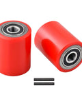 Pallet jack front load wheels pair 3 x 3.75 inch with PU tread, pre installed 20mm ID bearings and pins, polyurethane design