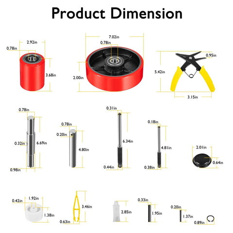 All In One Pallet Jack Wheels Kit For Most Hand Pallet Jacks, Includes 7x2 Steering Wheels, 3x3.75 Load Wheels diagram