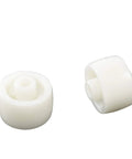 Pallet jack load wheels set 3 x 3.75 inch red polyurethane on steel, showing two white entry exit rollers with bearings.