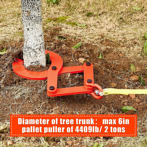 Heavy Duty Truck Pallet Puller Clamp Kit with 2 Ton 4409 Lbs Capacity scissor grabber in use on tree trunk