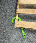 Workhorse Heavy Duty Pallet Puller Quick Rig Hook And Shackle 2 Ton 4000 Lbs WLL Forged Steel Pallet Mover Grabber shown under pallet.