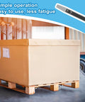 Warehouse worker using Efficient 54 Inch Pallet Strap Feeder Stick Guide MorningRo 2 Pack for quick strapping on a pallet