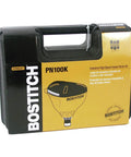 Compact palm nailer kit case with branding, includes PN100K model details and image of nailer for precise fastening in tight spaces.