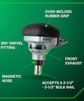 Workhorse Pro Preferred Palm Nailer With Magnetic Nose for precise fastening, shown with 360-degree swivel fitting and rubber grip.