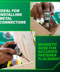 Person using Workhorse Pro Preferred Palm Nailer with Magnetic Nose for precise fastening in joist hangers and metal connectors.