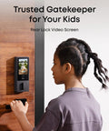 Child using palm vein recognition delivers true keyless entry with a 3-in-1 Wi-Fi keypad deadbolt, 2K HDR camera, doorbell.