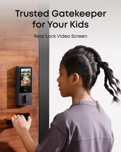Child using palm vein recognition delivers true keyless entry with a 3-in-1 Wi-Fi keypad deadbolt, 2K HDR camera, doorbell.