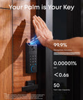 Palm vein recognition delivers true keyless entry with a 3-in-1 Wi-Fi keypad deadbolt, 2K HDR camera, and built-in doorbell for front doors.