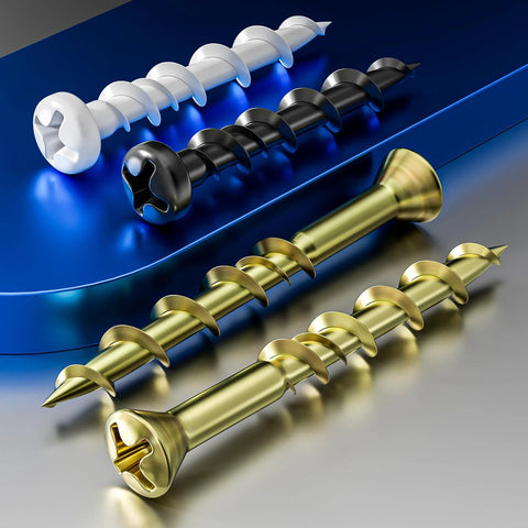 Pan Head Drywall Anchors One And One Quarter Inch Black Anti-Rust Coated Bolt Anchors For Hollow Walls displayed on a blue surface.