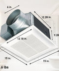Whisper Quiet 290 CFM Ceiling Bathroom Exhaust Fan For Ultra Silent Ventilation Energy Star Certified Durable Double Tapered Wheel In Ceiling Mount Panasonic FV 30VQ3 With Installation Kit FV NLF06G shown in bathroom setting with dimensions and weight details.