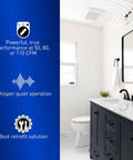 WhisperFit Retrofit Ceiling Mount Bathroom Exhaust Fan With DC ECM Motor, Energy Star, installed in a modern bathroom.