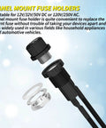Panel Mount Fuse Holder For 5x20mm Fuses With Pre Soldered Wires, visible parts and accessories, suitable for household and automotive use