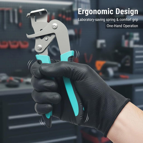 Gloved hand holding Car Clip Pliers And Disassembly Tool For Interior Panels Pro Grade Multi Function Panel Removal Pliers Removes Plastic Clips Buckles And Rivets Ergonomic PVC Handle