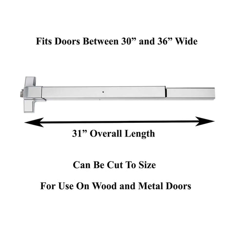 Push Bar Panic Exit Device For Emergency Doors 31 Inch Length With Aluminum Finish Heavy Duty Panic Bar Handle illustration
