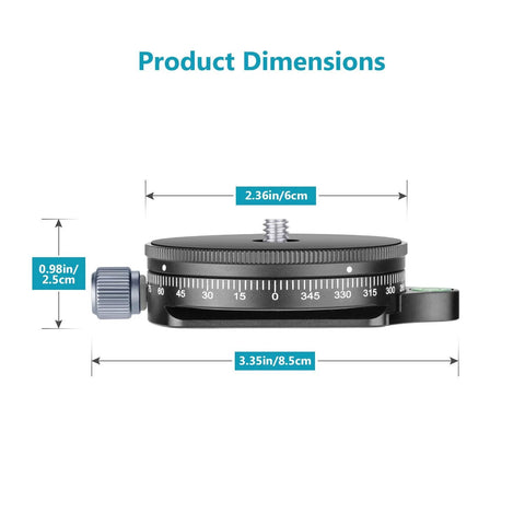 Product dimensions of Panoramic Panning Base With Style Plate For Tripod And Monopod Heads shown with measurements