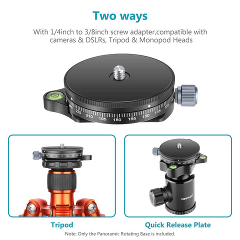 Panoramic Panning Base With Style Plate For Tripod And Monopod Heads Three Eighths Inch Bottom Socket One Quarter Inch Camera Screw