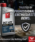 Full Synthetic DCT ATF For Direct Shift Gearboxes And Dual Clutch Transmissions OEM Grade 1 Quart bottle on workshop background