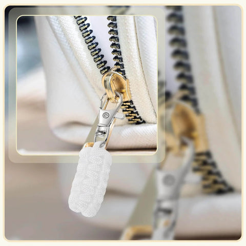 Close-up of Paracord Zipper Pulls 80mm Polyester Replacement With Metal Clasp 6 Pack Dark Blue on a white zipper.