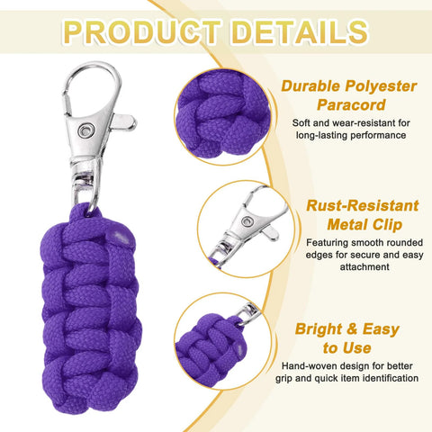 Paracord Zipper Pulls 80 Mm Replacement With Metal Clasp Durable Polyester Woven Rope Dark Purple Six Pack