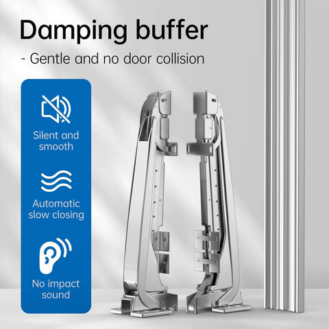 Two Piece 180 Degree Parallel Opening Cabinet Hinges With Soft Close displayed upright showing steel construction and damping buffer.