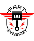 Part Synergy logo with red wings and piston illustration, emphasizing automotive parts and performance engineering.