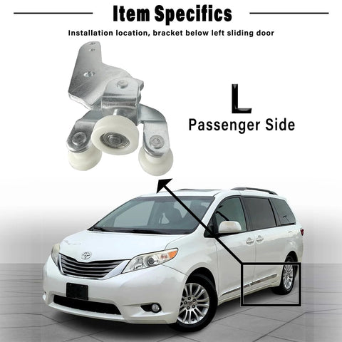 Left Driver Side Sienna Sliding Door Roller Hinge Compatible With 2010-2021 Toyota Sienna Center Power Door Roller Assembly Replacement 68360-08031 Durable Aluminum Alloy Wheel And Track Guide For Smooth Operation And Easy Install on white minivan