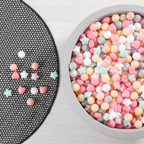 Ball Pit Balls,Plastics Balls for Ball Pit, Stars Hearts Shape for PastelBall for Toddlers Kids，6 Mix Colors,50pcs in basin
