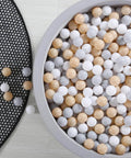 Ball Pit Balls for Toddlers Kids Plastic Balls for Ball-Pit Playpen Pool Baby Play Pastel BPA-Free Non Toxic Play Pastel Crush Proof Bal Beige Light Gray White 100pcs in a playpen.