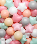 Ball Pit Balls,Plastics Balls for Ball Pit, Stars Hearts Shape for PastelBall for Toddlers Kids，6 Mix Colors,50pcs